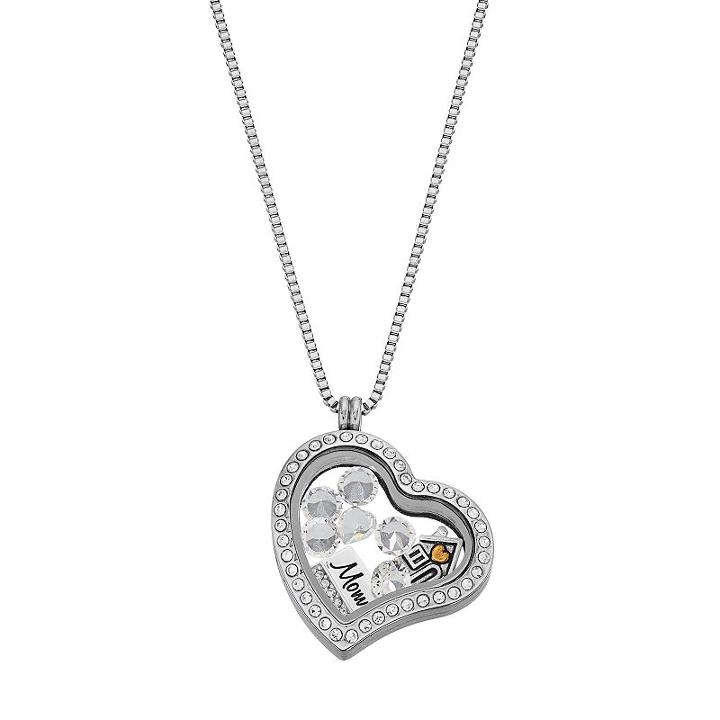 Blue La Rue Crystal Stainless Steel 1.2-in. Heart Mom Charm Locket, Women's, Size: 18, Silver