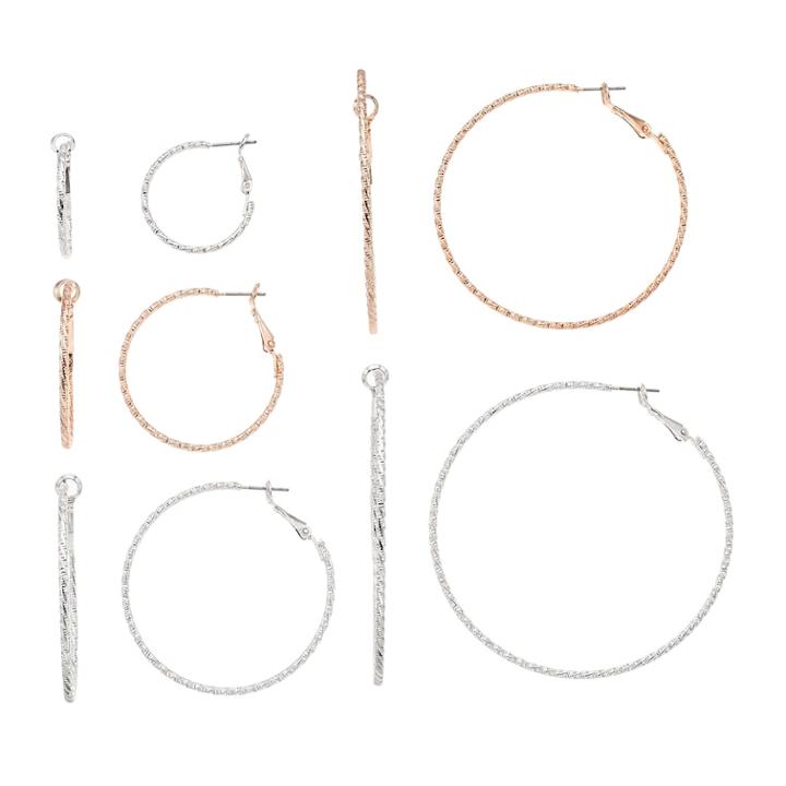Textured Nickel Free Hoop Earring Set, Women's, Pink