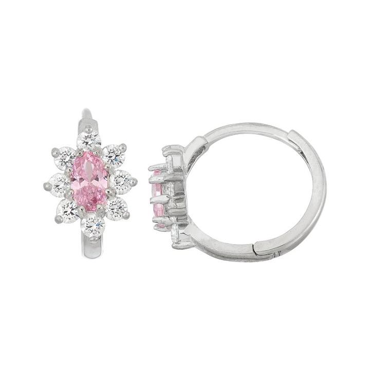 Junior Jewels Kids' Sterling Silver Cubic Zirconia Flower Hoop Earrings, Girl's, Pink