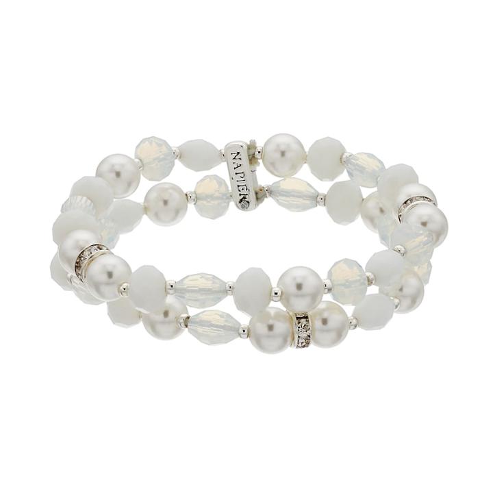 Napier 2 Row Silver Stretch Bracelet, Women's, White