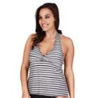 Plus Size Mazu Striped Scalloped Halterkini Top, Women's, Size: 24 W, Black