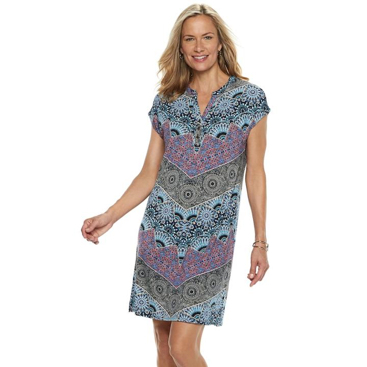 Women's Dana Buchman Print Shift Dress, Size: Xs, Dark Blue