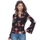 Juniors' Mudd&reg; Cutout Bell Sleeve Top, Teens, Size: Medium, Black