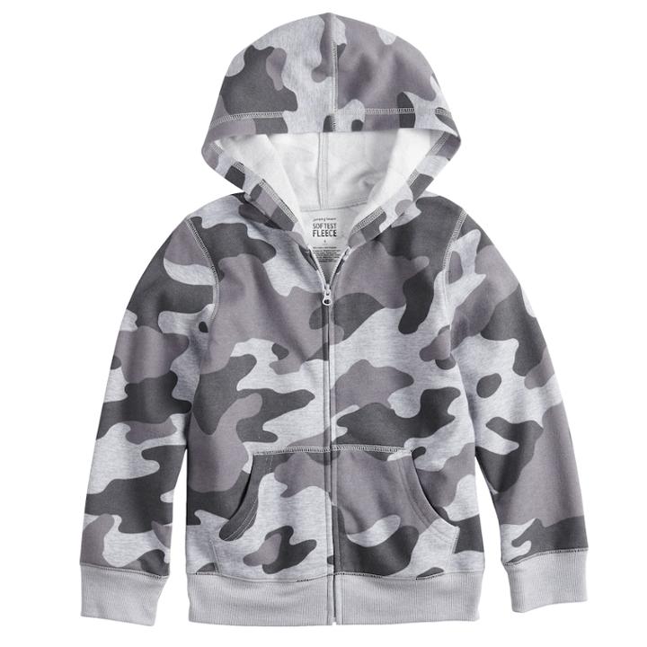 Baby Boy Jumping Beans&reg; Camouflaged Softest Fleece Zip Hoodie, Size: 12 Months, Light Grey