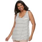 Plus Size Juniors' Plus So&reg; Striped V-neck Pocket Tank, Teens, Size: 3xl, White