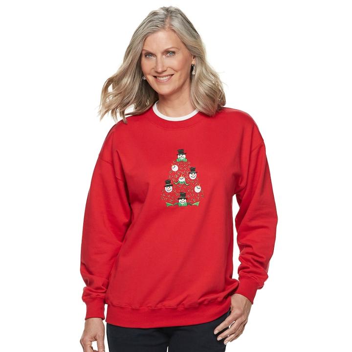 Women's Holiday Crewneck Graphic Sweatshirt, Size: Small, Brt Red