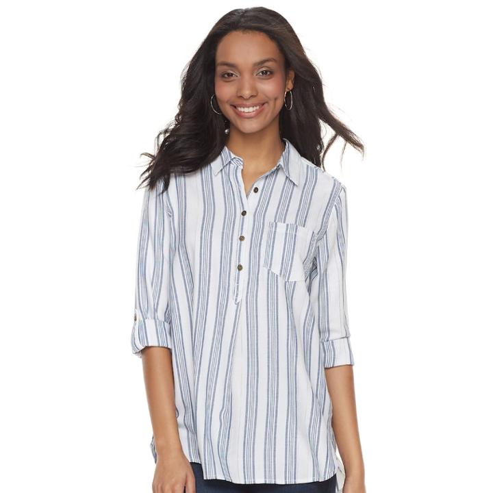 Women's Sonoma Goods For Life&trade; Button Printed Shirt, Size: Medium, Dark Blue