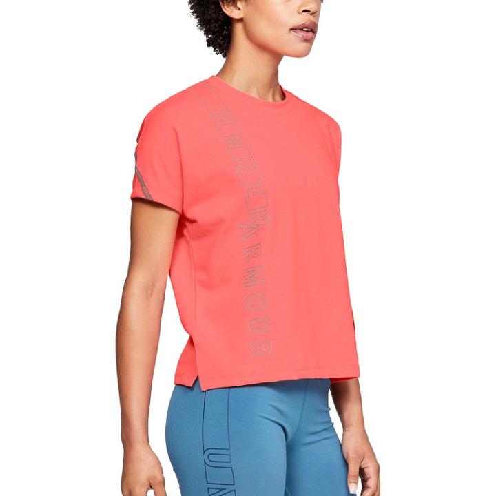 Women's Under Armour Lighter Longer Graphic Short Sleeve Tee, Size: Large, Orange