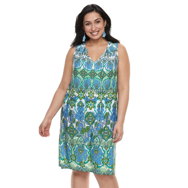 Plus Size Suite 7 Shift Dress, Women's, Size: 2xl, White Blue Tropical