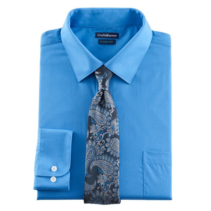 Men's Croft & Barrow&reg; Classic-fit Striped Dress Shirt And Patterned Tie, Size: L-34/35, Blue
