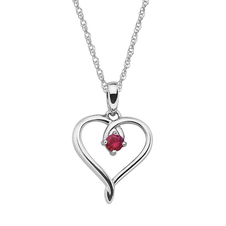 Sterling Silver Ruby Openwork Heart Pendant, Women's, Size: 18, Red