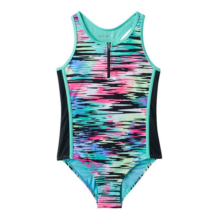 Girls 7-16 Free Country Front Zip One-piece Swimsuit, Size: 8, Grey Other