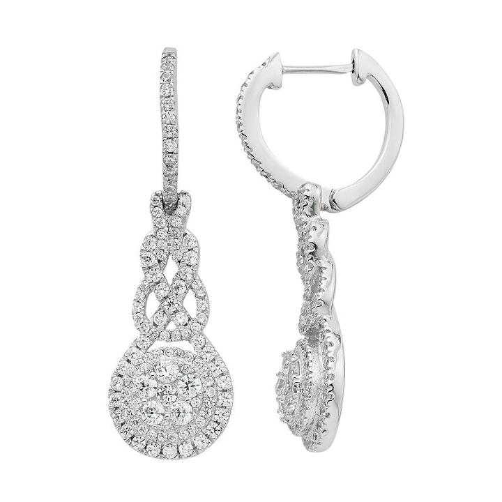 Diamond Essence Sterling Silver Cubic Zirconia Halo Drop Earrings, Women's, White