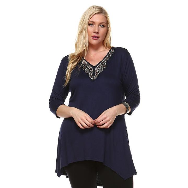 Plus Size White Mark Embellished High-low Tunic, Women's, Size: 1xl, Black