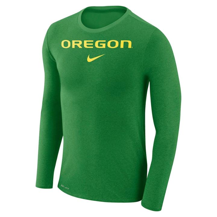 Men's Nike Oregon Ducks Marled Long-sleeve Dri-fit Tee, Size: Medium, Green