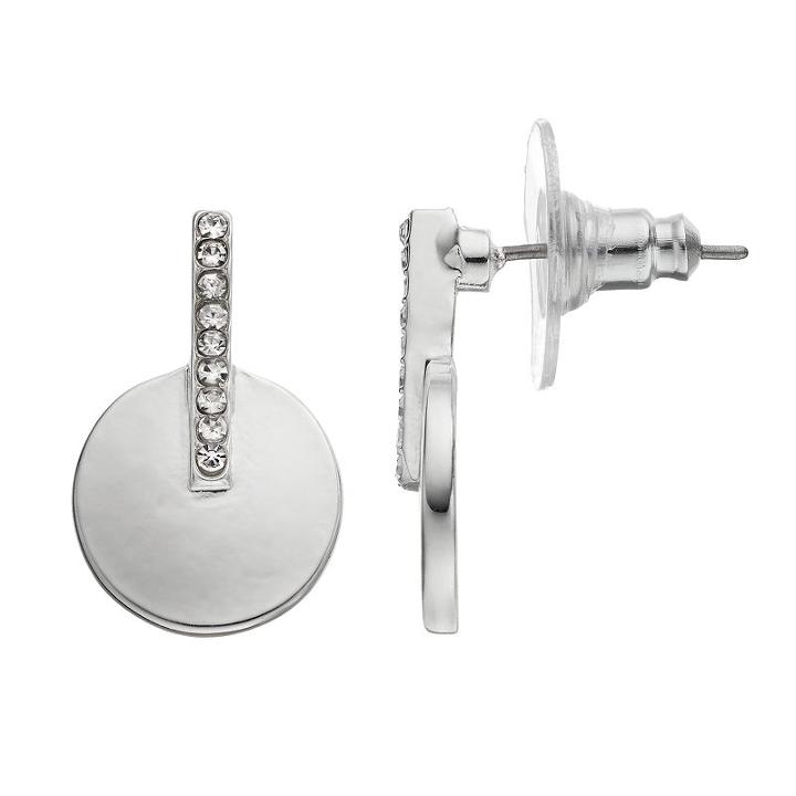 Chaps Pave Bar Disc Nickel Free Drop Earrings, Women's, Silver