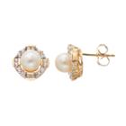 14k Gold Over Silver Freshwater Cultured Pearl & Lab-created White Sapphire Halo Stud Earrings, Women's