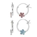 Charming Girl Kids' Sterling Silver Crystal Flower Hoop Earring Set, White
