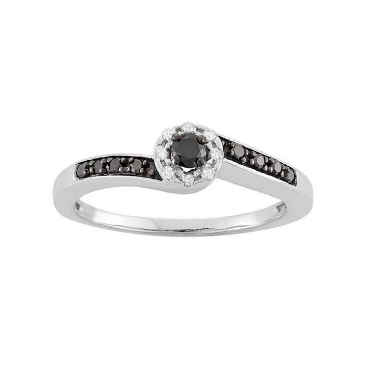 1/5 Carat T.w. Diamond Sterling Silver Halo Ring, Women's, Size: 6, Black