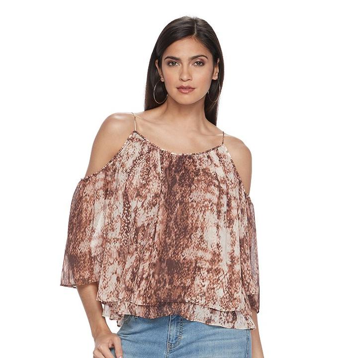 Women's Jennifer Lopez Cold Shoulder Angel Sleeve Top, Size: Xs, Brown