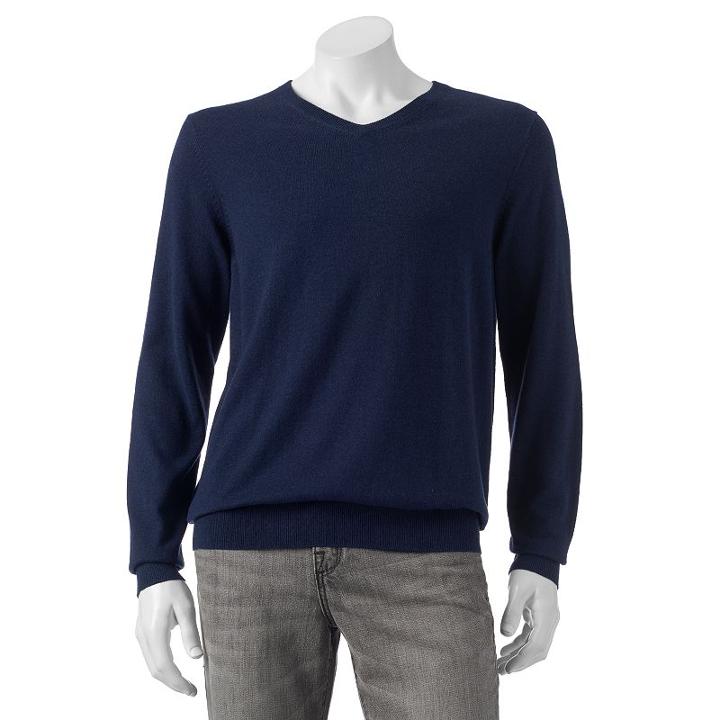 Big & Tall Croft & Barrow&reg; Classic-fit 12gg V-neck Sweater, Men's, Size: L Tall, Dark Blue