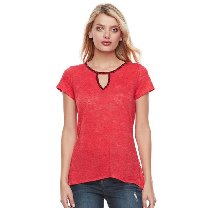 Women's Juicy Couture Cutout Embellished Tee, Size: Small, Lt Orange