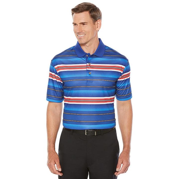 Men's Grand Slam Regular-fit Striped Airflow Stretch Performance Golf Polo, Size: Medium, Blue