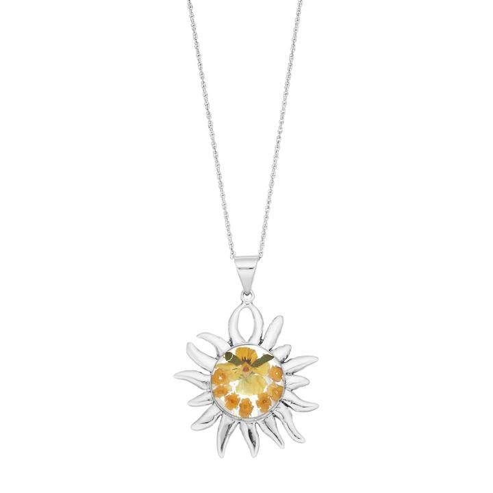Sterling Silver Pressed Flower Sun Pendant Necklace, Women's, Size: 18, Multicolor