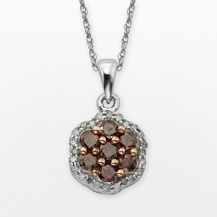Sterling Silver 1/2-ct. T.w. Red And White Diamond Flower Pendant, Adult Unisex, Size: 18