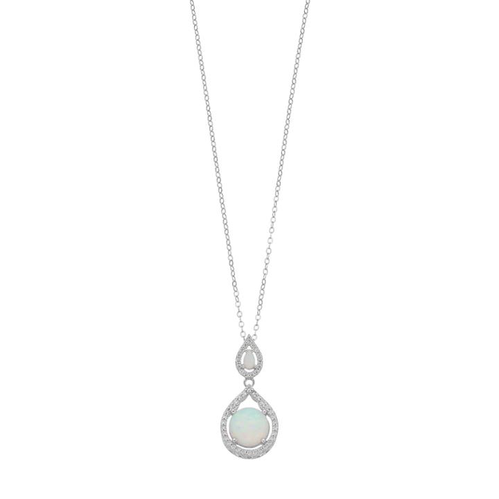 Sterling Silver Simulated Opal & Cubic Zirconia Double Teardrop Pendant, Women's, White