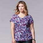 Plus Size Simply Vera Vera Wang Printed Rounded-hem Tee, Women's, Size: 1xl, Blue