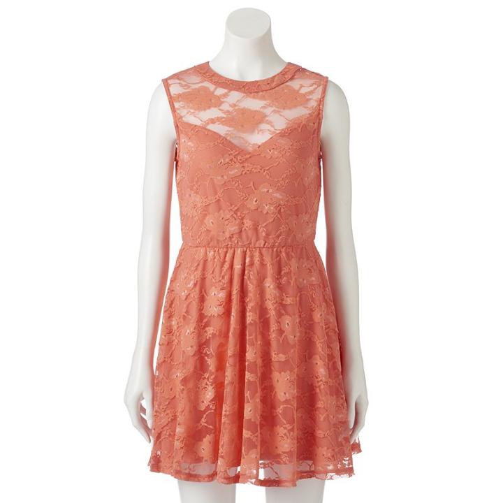 Juniors' Lily Rose Sweetheart Illusion Lace Dress, Girl's, Size: Small, Drk Orange