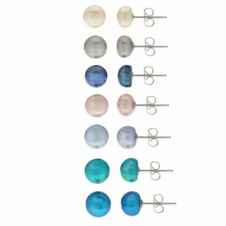 Pearlustre By Imperial White & Dyed Freshwater Cultured Pearl Stud Earring Set, Women's, Multicolor