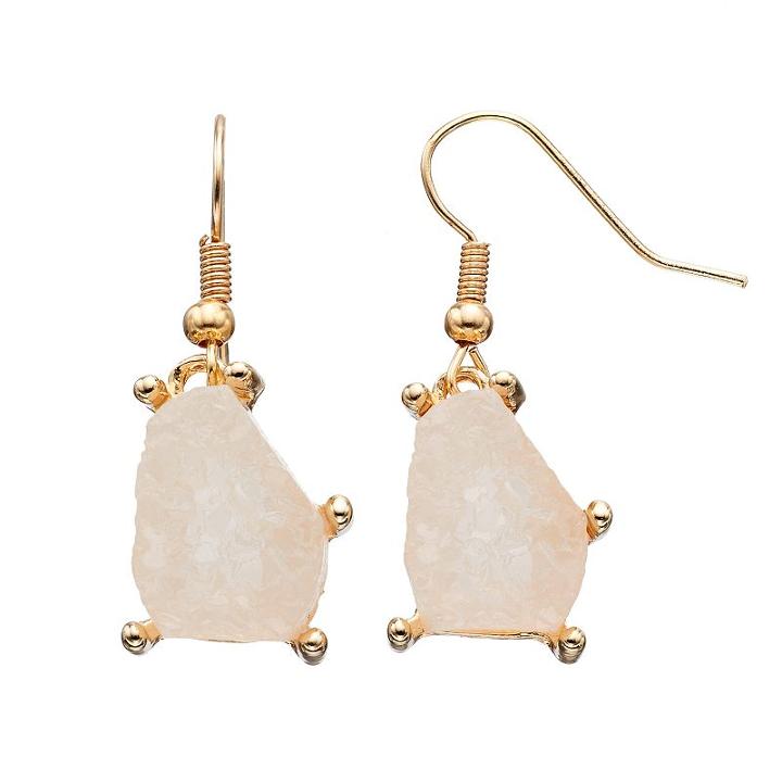 Simulated Quartz Drop Earrings, Women's, White