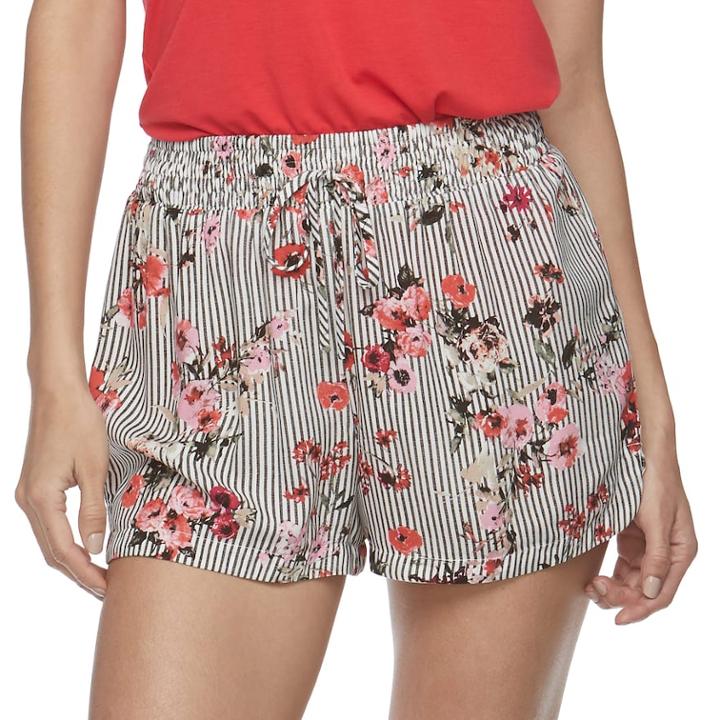 Juniors' Joe B Striped Floral Mid-rise Smocked Shorts, Teens, Size: Large, Med Red