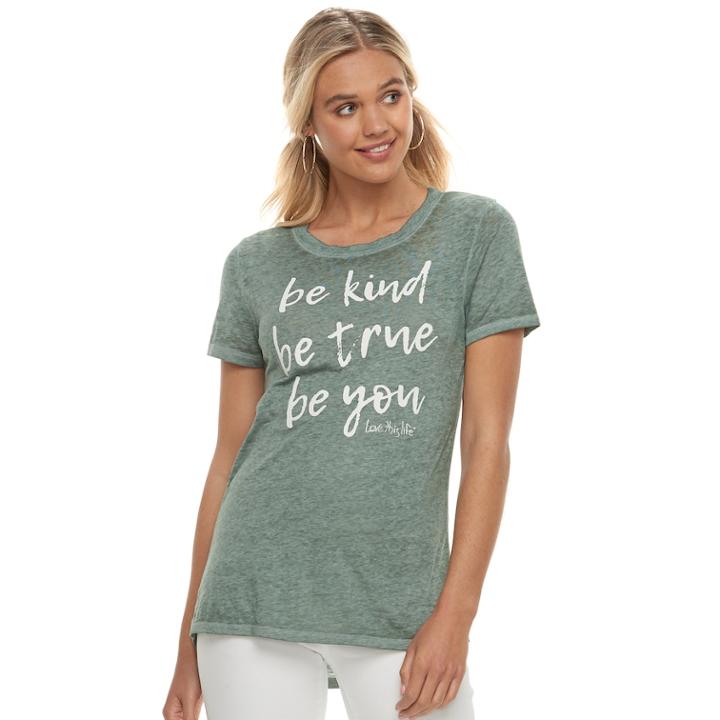 Juniors' Love This Life Be Kind Graphic Tee, Teens, Size: Medium, Green