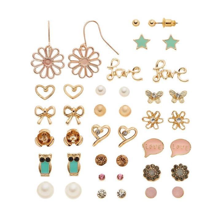 Mudd&reg; Flower, Star, Heart, Butterfly, Owl, Bow & Love Earring Set, Girl's, Multicolor
