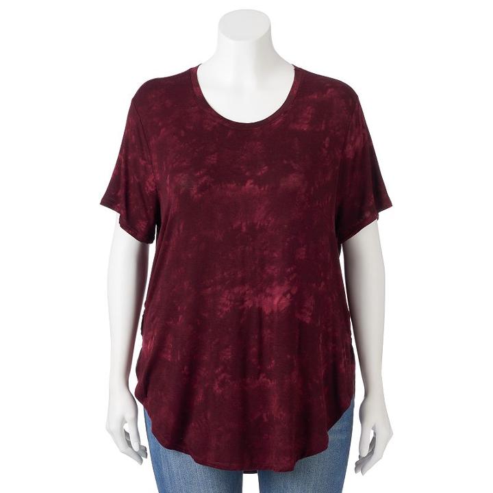 Juniors' Plus Size Mudd Tie-dye High-low Tee, Girl's, Size: 1xl, Red