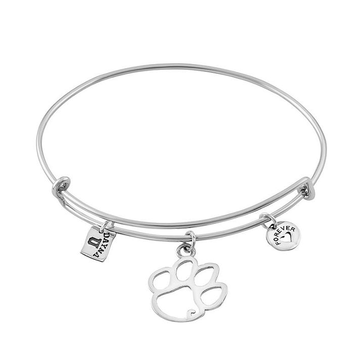 Dayna U Sterling Silver Clemson Tigers Charm Adjustable Bangle Bracelet, Women's, Grey