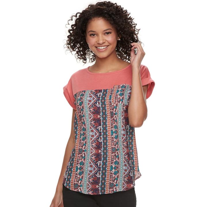 Juniors' Rewind Mixed-media Top, Teens, Size: Small, Med Pink