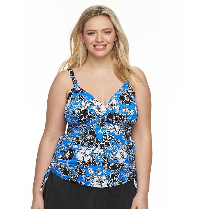 Plus Size Trimshaper Tummy Slimmer Drawstring Tankini Top, Women's, Size: 22 W, Med Purple