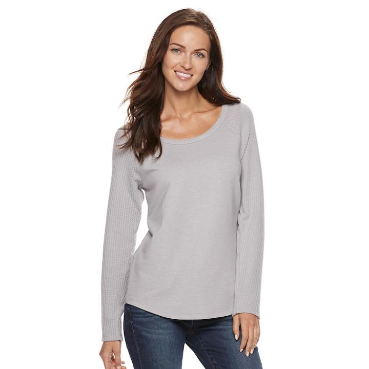 Women's Sonoma Goods For Life&trade; Supersoft Textured Raglan Tee, Size: Large, Med Grey