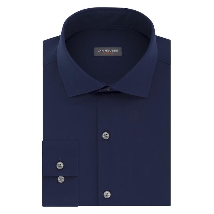 Men's Van Heusen Traveler Slim-fit 4-way Stretch Dress Shirt, Size: S 32-33, Blue (navy)