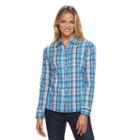 Caribbean Joe Plaid Button-down Roll-tab Shirt - Women's, Size: Medium, Blue Other