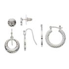 Hammered Nickel Free Button Stud, Hoop & Drop Earring Set, Women's, Silver