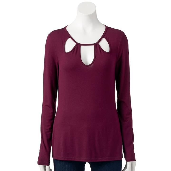 Women's Jennifer Lopez Cutout Tee, Size: Large, Drk Purple