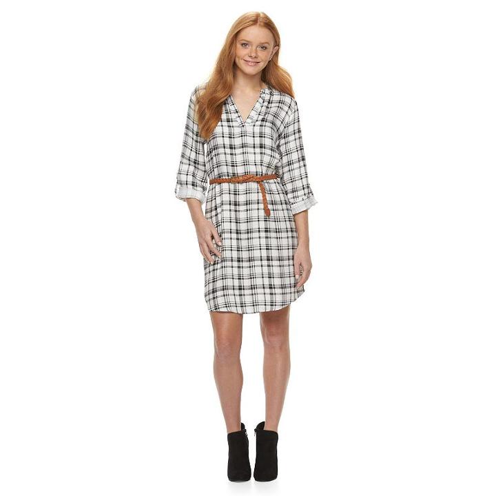 Juniors' Almost Famous Splitneck Plaid Shirtdress, Girl's, Size: Medium, Oxford