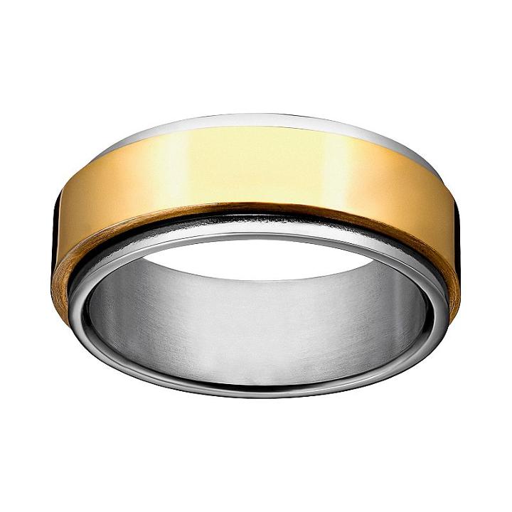 Yellow Ion-plated Stainless Steel And Stainless Steel Spinner Band, Men's, Size: 13