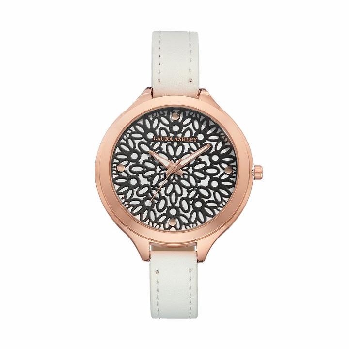 Laura Ashley Women's Floral Watch, White