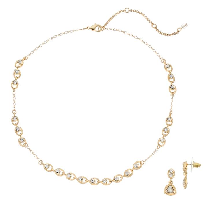 Napier Simulated Crystal Necklace & Drop Earring Set, Women's, Gold